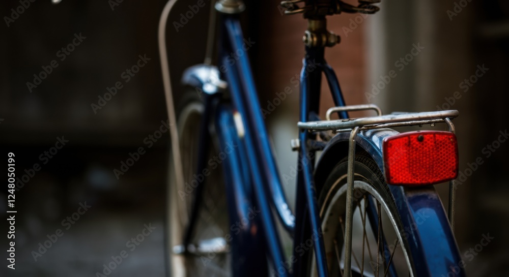 Fototapeta premium Close-up of a blue bicycle with a red rear light and vintage design