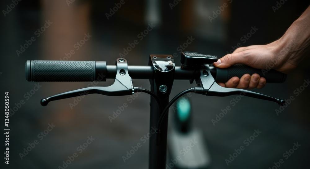 Close-up of a hand gripping the handlebar of an electric scooter Close-up of a hand gripping the handlebar of an electric scooter