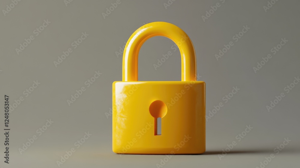 Naklejka premium Yellow Padlock on Gray Background
