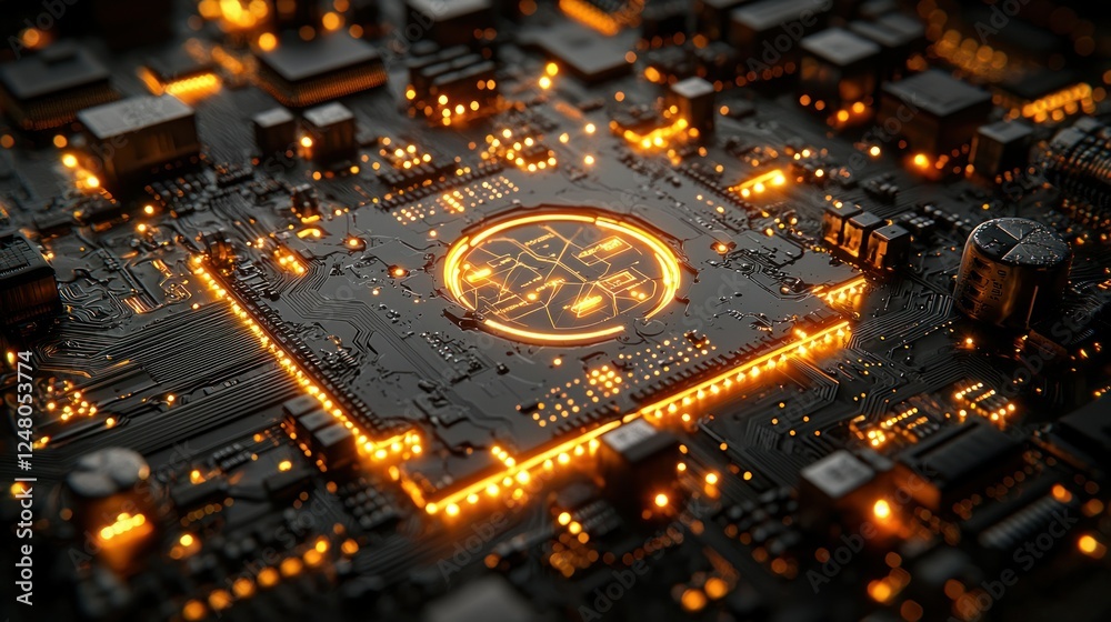 Fototapeta premium Illuminated CPU on Circuit Board (5)