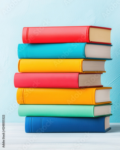 Wallpaper Mural Colorful stack of books arranged symmetrically on light background Torontodigital.ca
