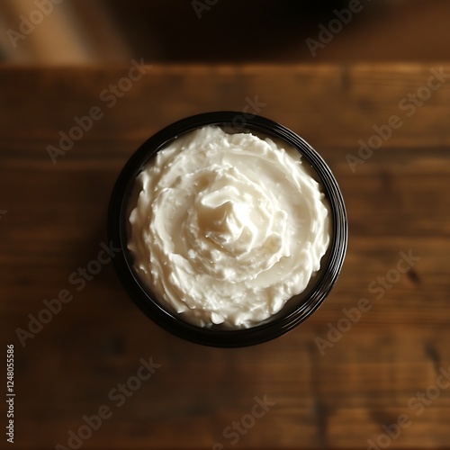 Creamy Body Butter in Dark Jar on Wooden Table