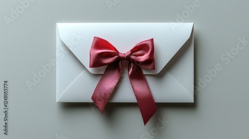 Elegant white envelope with a red ribbon bow.