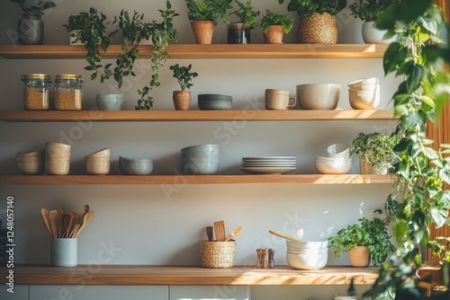 Wallpaper Mural A kitchen shelf stocked with various cooking vessels Torontodigital.ca