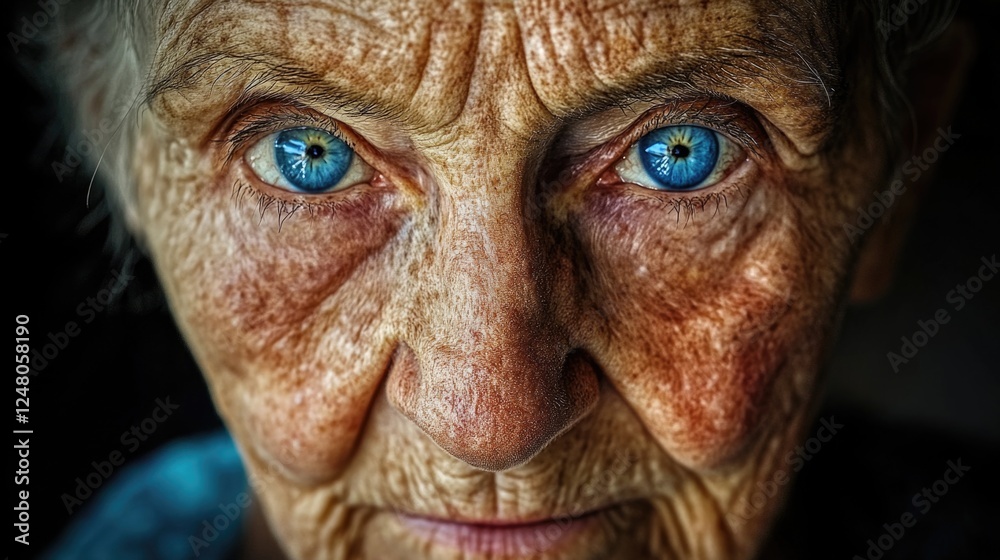 A close-up shot of a person's face with striking blue eyes A close-up shot of a person's face with striking blue eyes