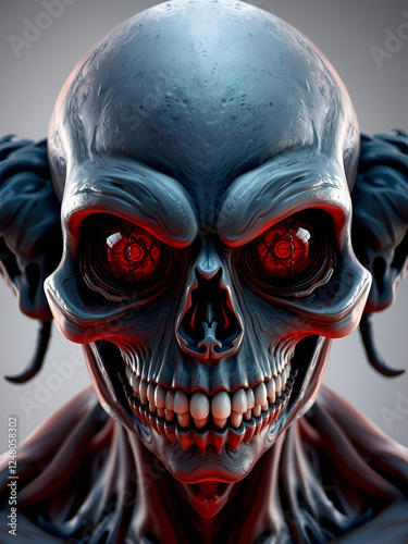 Scary and creepy male monster with gouged eyes looking like a skull - photo