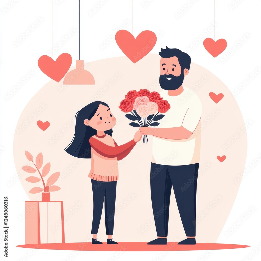 Father and daughter exchanging roses in a loving celebration of family affection and special moments together Father and daughter exchanging roses in a loving celebration of family affection and special moments together