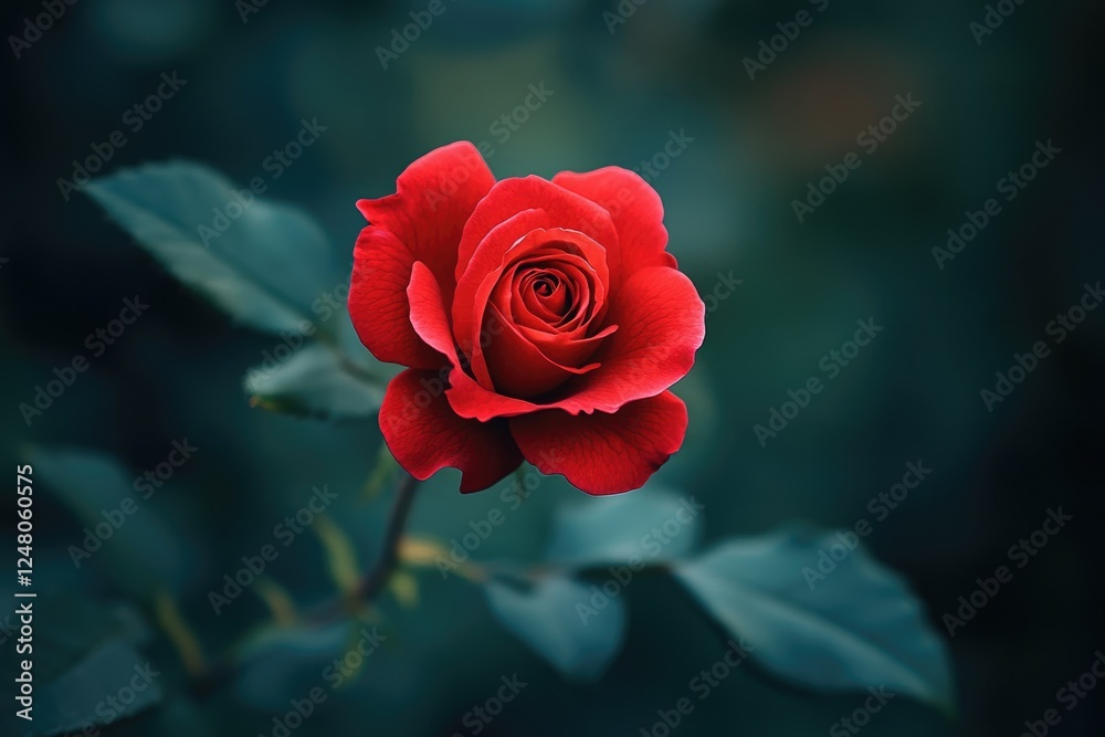 A single red rose sits against a backdrop of lush green leaves A single red rose sits against a backdrop of lush green leaves