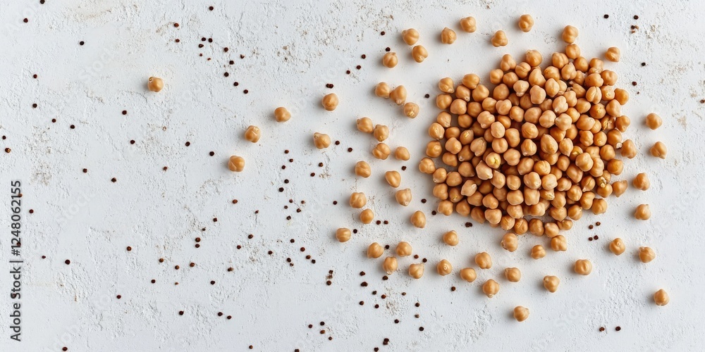 A pile of chickpeas on a white surface, suitable for use in recipes or product photography A pile of chickpeas on a white surface, suitable for use in recipes or product photography