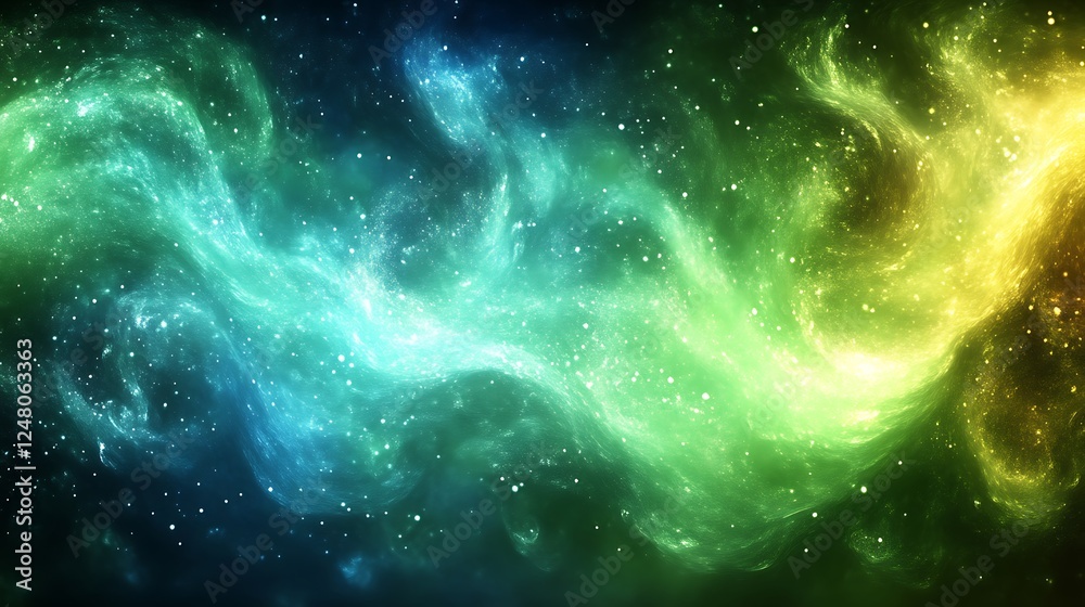 Fototapeta premium Celestial Nebula Swirling Green And Blue Hues