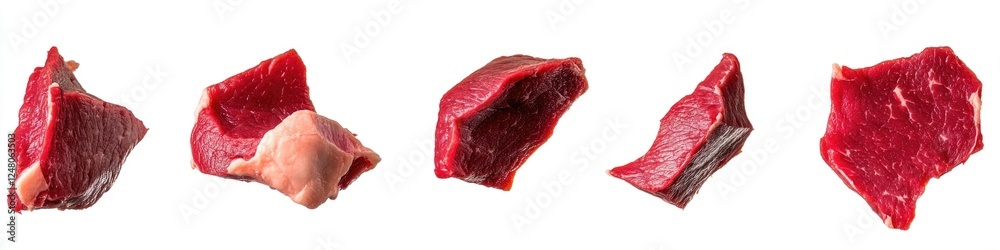 Fototapeta premium Raw meat pieces on a clean white surface, suitable for food or medical illustration