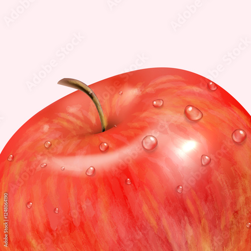 Red apple isolated on white background. Juicy summer fruit. Bright vegetarian food.