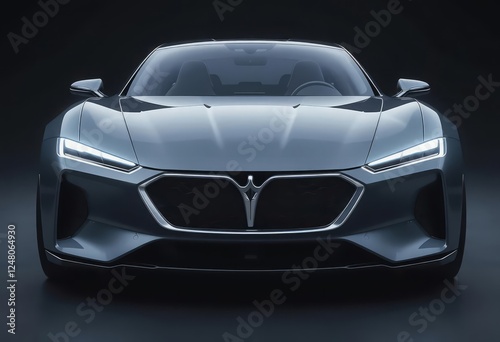 black luxury sports car front view in darkness in a dramatic front view a dark background.
