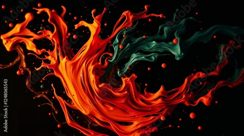 Photorealistic cinematic photograph, high-angle perspective, intense jet black.  Swirling abstract ink, vibrant clashing colors evoke chaos and anxiety, noticeable film grain, warm golden light,