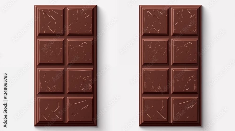 Two broken pieces of dark chocolate bar on a white surface, symbolizing indulgence, luxury, and gourmet dessert experiences. Two broken pieces of dark chocolate bar on a white surface, symbolizing indulgence, luxury, and gourmet dessert experiences.