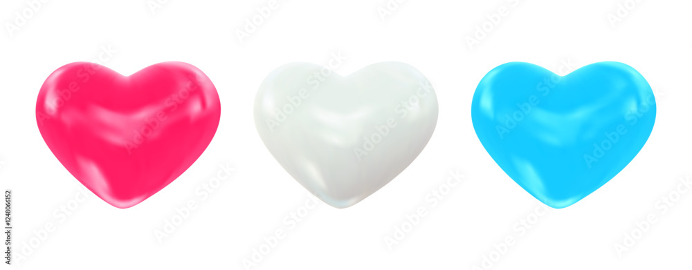 Valentine's Day 3d elements collection from glossy hearts white, pink, blue colors. Vector Illustration for design romantic events, valentine, certificate, banner Valentine's Day 3d elements collection from glossy hearts white, pink, blue colors. Vector Illustration for design romantic events, valentine, certificate, banner