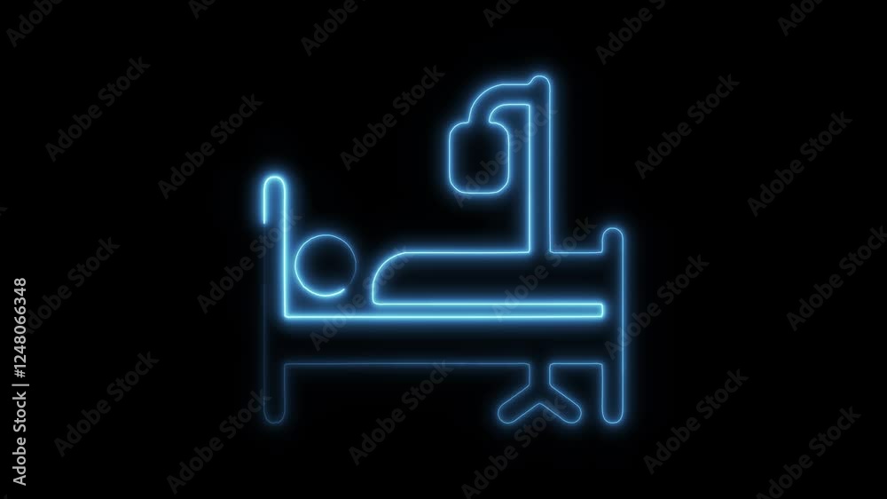 Hospital Bed Icon Isolated, Glowing Neon HD Motion Graphic Animation Representing Healthcare, Medical Equipment Hospital Bed Icon Isolated, Glowing Neon HD Motion Graphic Animation Representing Healthcare, Medical Equipment