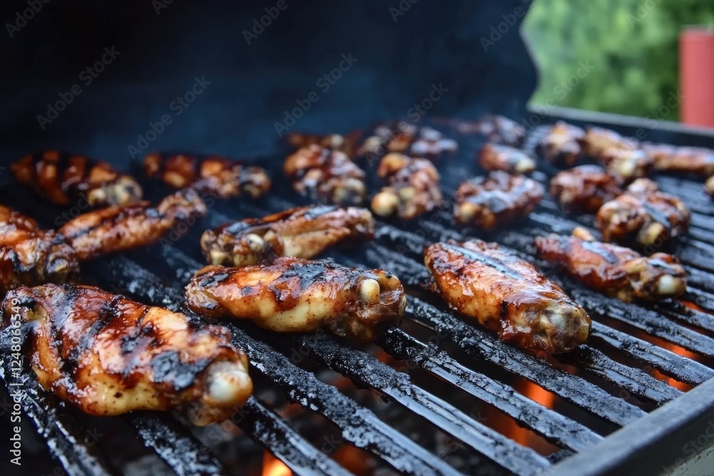 A close-up shot of grilled chicken on a grill, perfect for food and cooking related uses A close-up shot of grilled chicken on a grill, perfect for food and cooking related uses