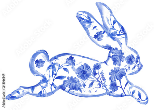 Chinoiserie Bunny Toile Bunny Easter clipart Easter Grandmillennial Easter watercolor clipart  photo