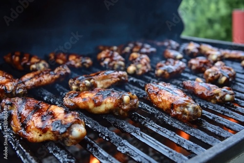 A close-up shot of grilled chicken on a grill, perfect for food and cooking related uses photo