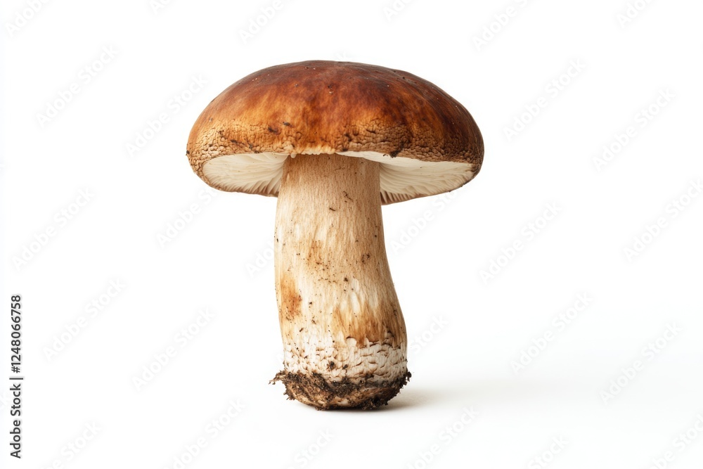 A single mushroom grows on a plain white surface A single mushroom grows on a plain white surface