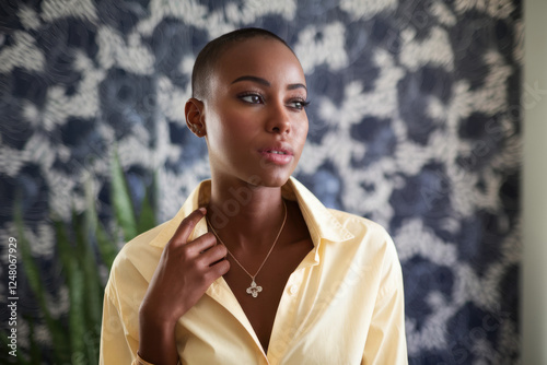 Portrait of a beautiful woman with shaved head photo