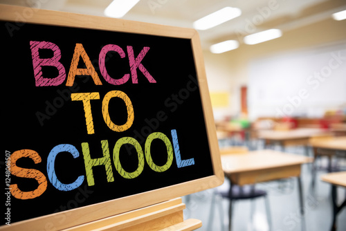 Back to School written on a chalkboard photo