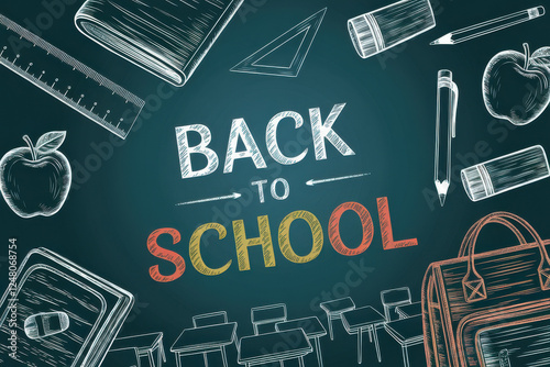 Back to School written on a chalkboard photo