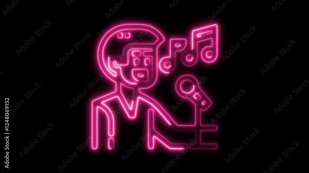Glowing Neon Singer Icon, Isolated HD Motion Graphic Animation of Vocalist Symbol on Black Background Glowing Neon Singer Icon, Isolated HD Motion Graphic Animation of Vocalist Symbol on Black Background