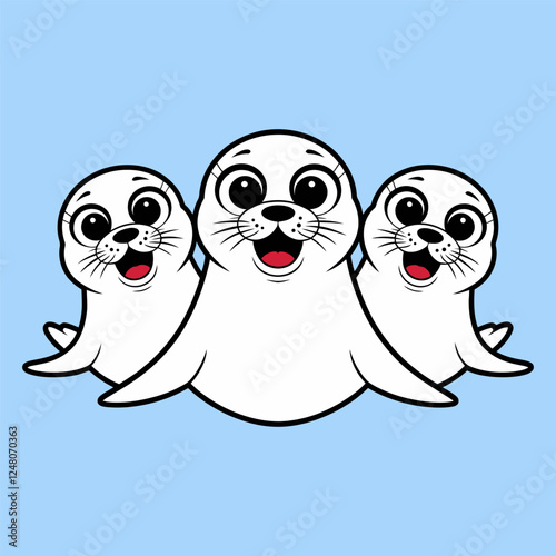 Cute Cartoon Seal Pups Illustration