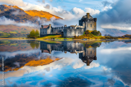 Reflection of a mystical Castle in a lake