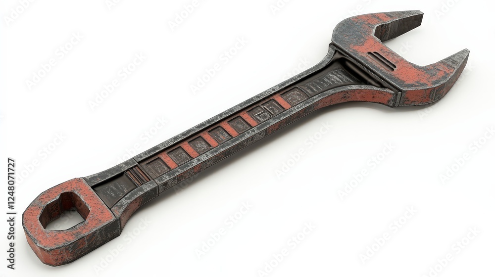 Obraz premium A Detailed Wrench: The image showcases a close-up shot of a meticulously crafted wrench. The rugged texture and color of the wrench speaks of its use in challenging environments