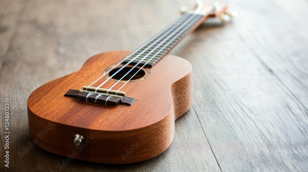 Obraz premium Acoustic Ukulele on Wooden Background
