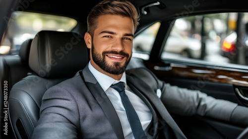 Wallpaper Mural Confident Man in Suit in Backseat of Luxury Car Torontodigital.ca