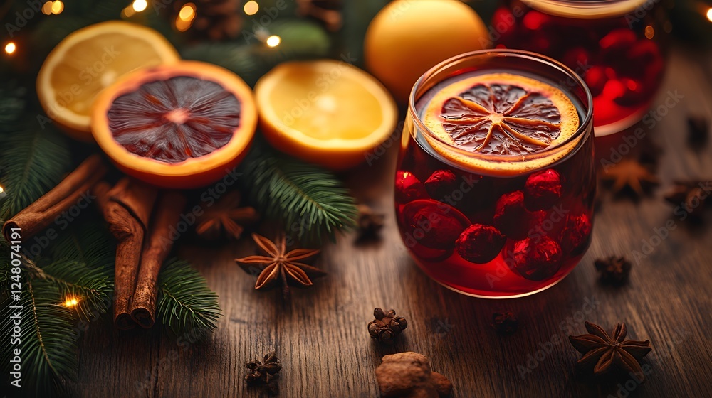 Comforting festive drink with warm mulled wine and seasonal ingredients. Comforting festive drink with warm mulled wine and seasonal ingredients.