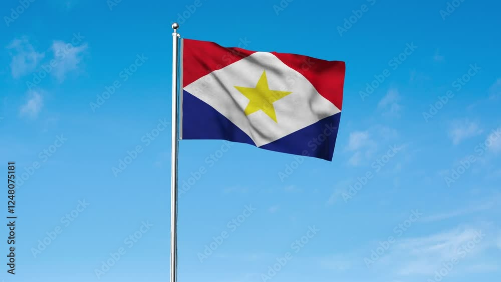 High detailed flag of Saba. National Saba flag. America. 3D Render. High detailed flag of Saba. National Saba flag. America. 3D Render.