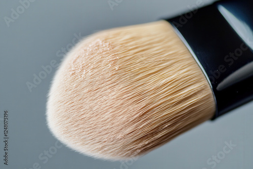 Close-up of makeup brush demonstrating soft bristles and fine craftsmanship for beauty application photo