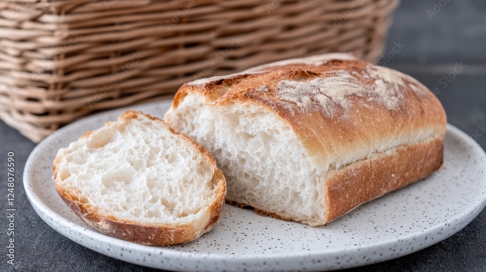 Close Up Of Sliced Loaf Of Fresh Baked Bread On Plate Close Up Of Sliced Loaf Of Fresh Baked Bread On Plate