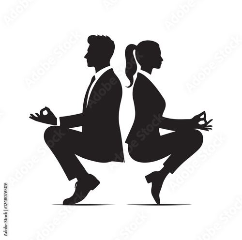 Businessmen and businesswomen meditating silhouette vector illustration