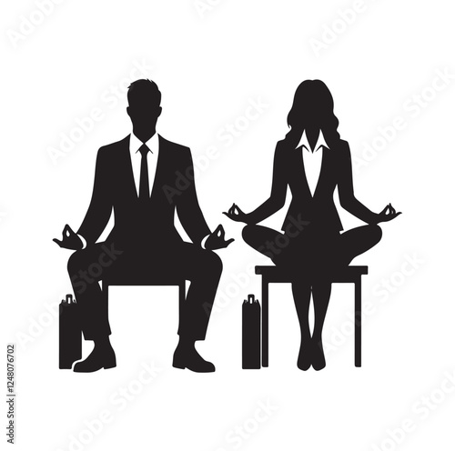 Businessmen and businesswomen meditating silhouette vector illustration