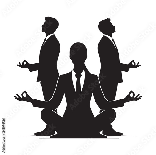 Businessmen and businesswomen meditating silhouette vector illustration