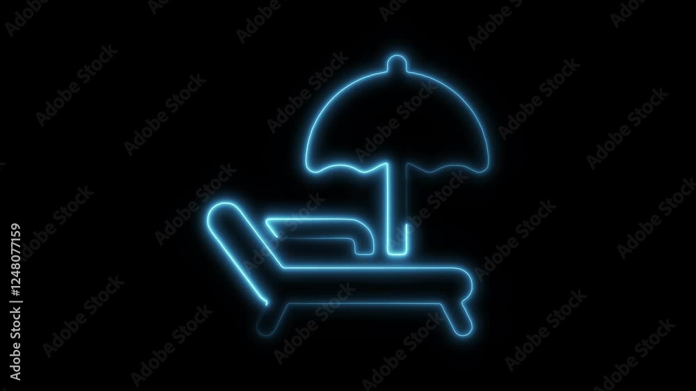Glowing Neon Sunbed Icon Isolated, Symbol of Relaxation and Tanning, HD Video Motion Graphic Animation on Black Background Glowing Neon Sunbed Icon Isolated, Symbol of Relaxation and Tanning, HD Video Motion Graphic Animation on Black Background