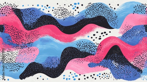 Abstract Pink Blue Black Wave Pattern Design Modern Textile Background