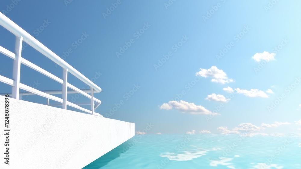 Digital Illustration Of A Peaceful Ocean View From A White Ship Deck Digital Illustration Of A Peaceful Ocean View From A White Ship Deck