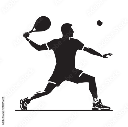 man playing racquetball pose silhouette vector illustration