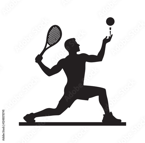 man playing racquetball pose silhouette vector illustration