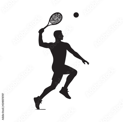 man playing racquetball pose silhouette vector illustration