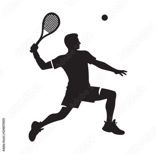 man playing racquetball pose silhouette vector illustration