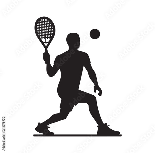 man playing racquetball pose silhouette vector illustration