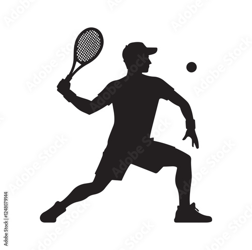 man playing racquetball pose silhouette vector illustration